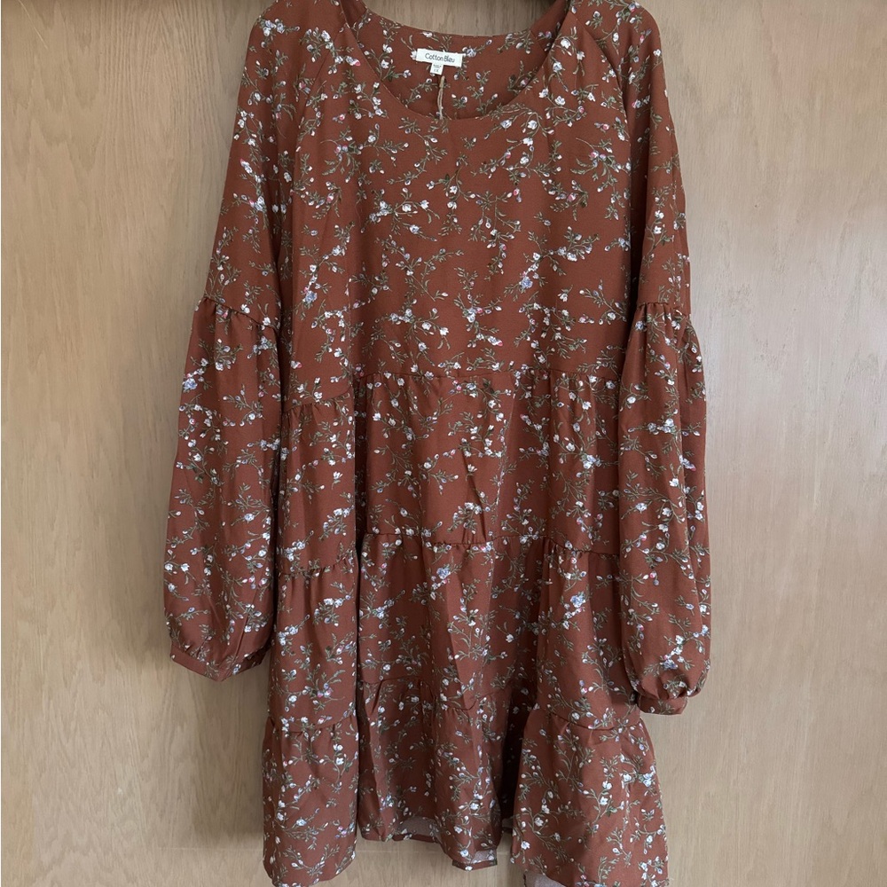 Floral Brown Long Sleeve Dress